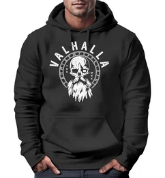 Hoodie Hoodie Herren Aufdruck Valhalla Totenkopf Odin Runen Wikinger Print
