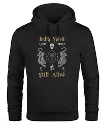 Neverless Hoodie Herren Tiger Spirit Schriftzug Indien Schwarz