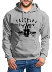 Neverless Hoodie Herren Retro Print Leuchturm Motiv Schriftzug Freeport Island Kapuzen-Pullover Grau/Dunkelrot/Braun/Dunkelgrau