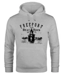 Neverless Hoodie Herren Retro Print Leuchturm Motiv Schriftzug Freeport Island Kapuzen-Pullover Grau/Dunkelrot/Braun/Dunkelgrau
