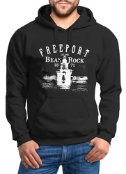 Neverless Hoodie Herren Retro Print Leuchturm Motiv Schriftzug Freeport Island Kapuzen-Pullover Schwarz