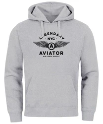 Neverless Hoodie Herren Legendary NYC Aviator Air Force Luftwaffe Flügel Hellblau/Hellgrau/Grau/Silber