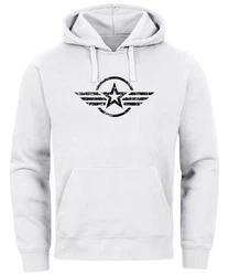 Neverless Hoodie Herren Airforce Symbol Blau/Weiß/Creme/Dunkelblau/Dunkelgrün