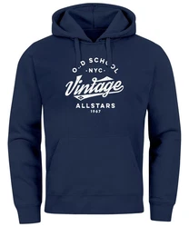 Neverless Hoodie Herren College Style Dunkelblau/Blau/Lila