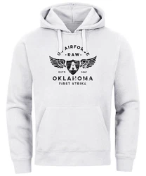 Neverless Hoodie Herren US Airforce Oklahoma Aviator Kapuzen-Pullover Creme/Grau/Weiß