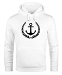 Neverless Hoodie Herren Anker Lorbeerkranz Model Dunkelblau/Weiß/Creme