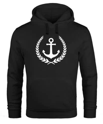 Neverless Hoodie Herren Anker Lorbeerkranz Model Dunkelblau/Schwarz