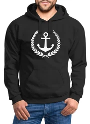 Neverless Hoodie Herren Anker Lorbeerkranz Model Dunkelblau/Schwarz