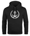 Neverless Hoodie Herren Anker Lorbeerkranz Model Dunkelblau/Schwarz