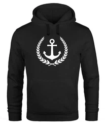 Neverless Hoodie Herren Anker Lorbeerkranz Model Dunkelblau/Schwarz