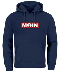 Neverless Hoodie Herren Moin norddeutsch Morgen Anker Kapuzenpullover Hellblau/Dunkelblau