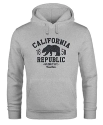Neverless Hoodie Herren California Republic Rot/Grau/Braun/Dunkelgrün/Gold/Dunkelgrau