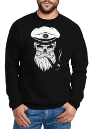 Sweatshirt Herren Sweatshirt Totenkopf Kapitn Captain Skull Bard Hipster