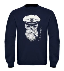 Neverless Sweatshirt Herren Totenkopf Kapitän Dunkelblau/Blau