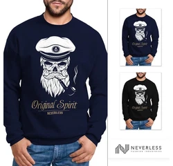 Neverless Sweatshirt Herren Totenkopf Kapitän Dunkelblau/Blau