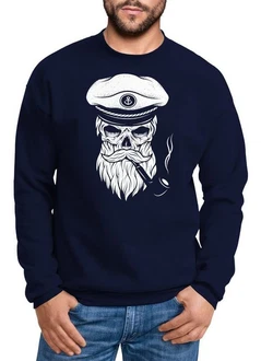 Neverless Sweatshirt Herren Totenkopf Kapitän Dunkelblau/Blau