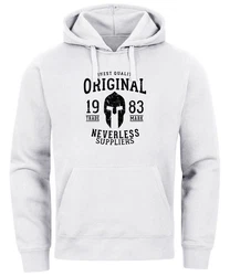 Neverless Hoodie Herren Original Gladiator Sparta Helm Athletic Vintage Weiß/Creme