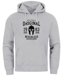 Neverless Hoodie Herren Original Gladiator Sparta Helm Athletic Vintage Grau/Hellgrau/Dunkelgrau/Weiß