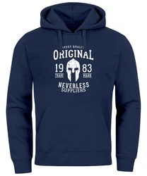 Neverless Hoodie Herren Original Gladiator Sparta Helm Athletic Vintage Dunkelblau/Hellblau