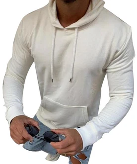 Megaman Jeans Kapuzenpullover Hoodie Herren Weiß/Khaki/Creme