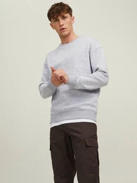 Sweatshirt Basic Sweater Langarm Shirt Rundhals Pullover JJESTAR (1-tlg) 4012 in Grau