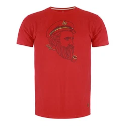 Leitfeuer T-Shirt Herren 1/2 Arm Rundhals Kapitn-Seemann-Print Rot/Dunkelrot