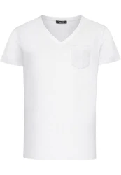 Amaci&Sons T-Shirt PATERSON Basic Oversize T-Shirt mit V-Ausschnitt  Creme/Weiß/Hellblau