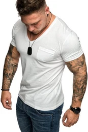 T-Shirt PATERSON Basic Oversize T-Shirt mit V-Ausschnitt Herren Vintage Basic Shirt mit V-Ausschnitt und Brusttasche