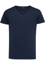 Amaci&Sons T-Shirt PATERSON Basic Oversize T-Shirt mit V-Ausschnitt  Dunkelblau/Hellblau