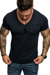 Amaci&Sons T-Shirt PATERSON Basic Oversize T-Shirt mit V-Ausschnitt  Dunkelblau/Hellblau