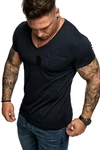 Amaci&Sons T-Shirt PATERSON Basic Oversize T-Shirt mit V-Ausschnitt  Dunkelblau/Hellblau