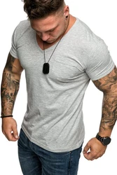 Amaci&Sons T-Shirt PATERSON Basic Oversize T-Shirt mit V-Ausschnitt  Grau/Hellgrau