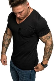 T-Shirt PATERSON Basic Oversize T-Shirt mit V-Ausschnitt Herren Vintage Basic Shirt mit V-Ausschnitt und Brusttasche