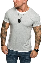 Amaci&Sons Oversize Doppel Farbig Herren Slim-Fit Crew Neck Basic T-Shirt (1-0001) Doppel Farbig