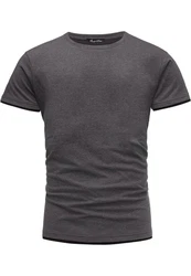 Amaci&Sons Oversize Doppel Farbig Herren Slim-Fit Crew Neck Basic T-Shirt (1-0001) Dunkelgrau/Grau/Hellgrau