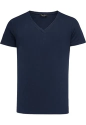 Amaci&Sons T-Shirt EUGENE Basic T-Shirt mit V-Ausschnitt Herren Dunkelblau/Hellblau