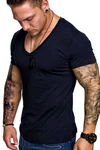 Amaci&Sons T-Shirt EUGENE Basic T-Shirt mit V-Ausschnitt Herren Dunkelblau/Hellblau