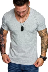 Amaci&Sons T-Shirt EUGENE Basic T-Shirt mit V-Ausschnitt Herren Grau/Hellgrau