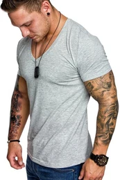 T-Shirt EUGENE Basic T-Shirt mit V-Ausschnitt Herren Einfarbig Vintage V-Neck Basic V-Ausschnitt Shirt