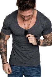 Amaci&Sons T-Shirt EUGENE Basic T-Shirt mit V-Ausschnitt Herren Dunkelgrau/Hellgrau/Grau