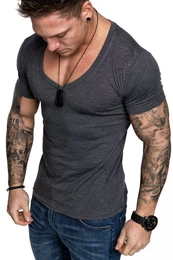 T-Shirt EUGENE Basic T-Shirt mit V-Ausschnitt Herren Einfarbig Vintage V-Neck Basic V-Ausschnitt Shirt