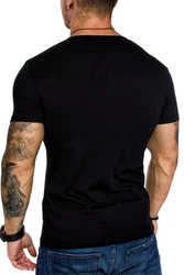 Amaci&Sons T-Shirt EUGENE Basic T-Shirt mit V-Ausschnitt Herren Schwarz/Hellblau/Rot