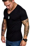 Amaci&Sons T-Shirt EUGENE Basic T-Shirt mit V-Ausschnitt Herren Schwarz/Hellblau/Rot