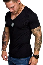 T-Shirt EUGENE Basic T-Shirt mit V-Ausschnitt Herren Einfarbig Vintage V-Neck Basic V-Ausschnitt Shirt