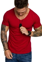 Amaci&Sons T-Shirt EUGENE Basic T-Shirt mit V-Ausschnitt Herren Rot/Dunkelrot