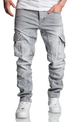 Amaci&Sons Herren Cargo Jeans Regular Slim Destroyed 7977 Hellgrau/Grau/Dunkelgrau/Khaki