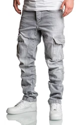 Amaci&Sons Herren Cargo Jeans Regular Slim Destroyed 7977 Hellgrau/Grau/Dunkelgrau/Khaki