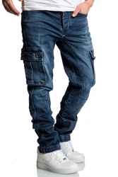 Amaci&Sons Herren Cargo Jeans Regular Slim Destroyed 7977 Dunkelblau