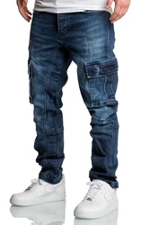 Amaci&Sons Herren Cargo Jeans Regular Slim Destroyed 7977 Dunkelblau