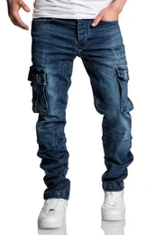 Straight-Jeans CARY Jeans Regular Slim Herren Regular Fit Cargo Denim Jeans Hose